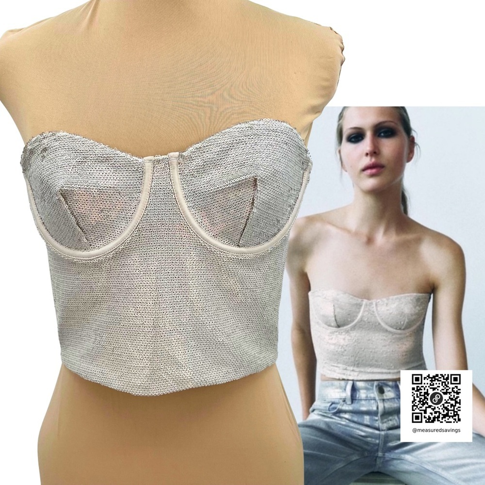 Zara (Large - NWT) Champagne Sequin Corset Top